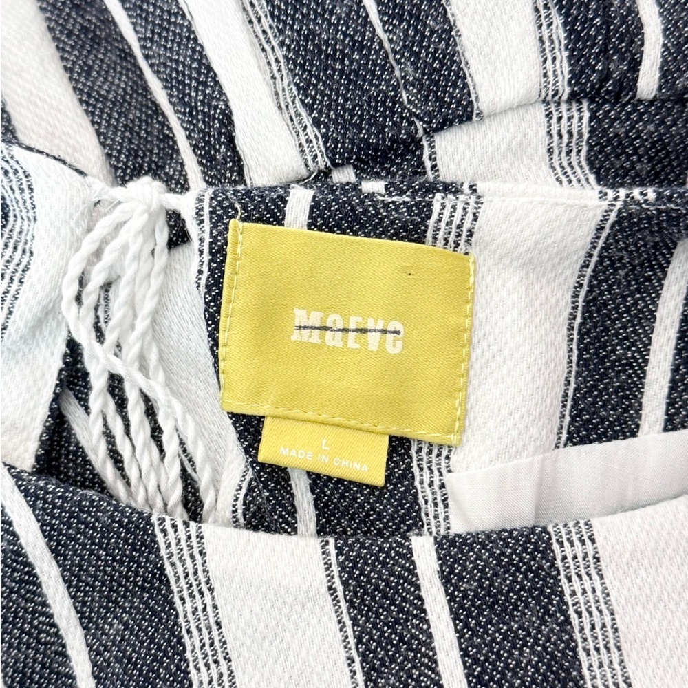 MAEVE‎ Linen Navy Stripe Embroidered Short Sleeve Empire Waist Boho Chic Top L - Picture 7 of 8